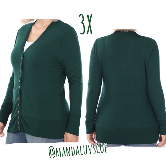 ⭐️Plus Size Snap Front Cardigan Forest Green - Picture 2 of 5